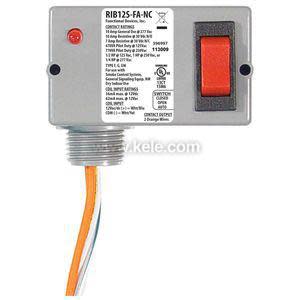 grey rectangular control box featuring a small red switch and colored wires