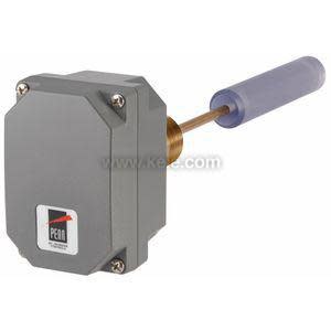 Grey octagonal box with four corner screws and a long brass rod ending in a purple sleeve.