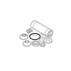 Black-and-white diagram showing a tube, several round gaskets and washers, and a small spring.