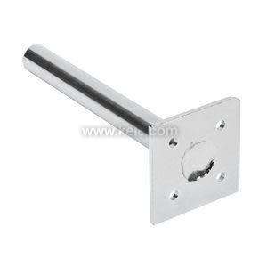 Metal bracket with square plate and attached rod for mounting an actuator.