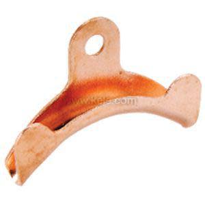 Copper saddle-shaped mounting bracket with curved ends and a central hole