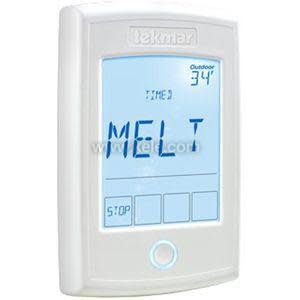 White remote device with blue screen showing the word MELT and a single button