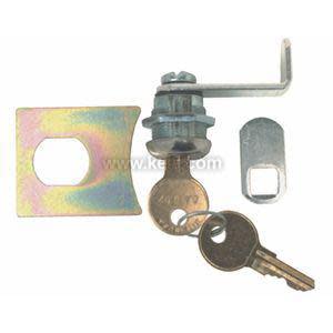 Metal lock hardware set including key and latch mechanism.
