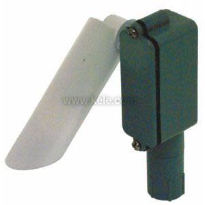 White louvered radiation shield attached to a grey metal box with a long cable