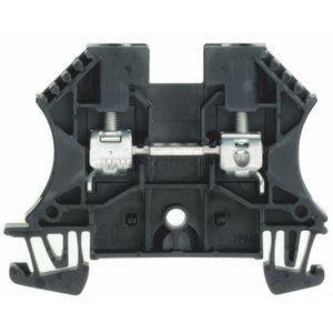 Black two-pole terminal block with screw connectors