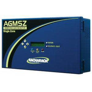 Blue box-shaped ammonia gas monitor with a small digital screen and several buttons on the front panel.