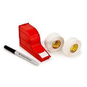 Red wire marker dispenser kit with tapes and pen.