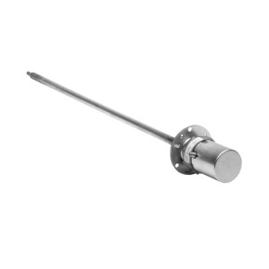Long slender stainless steel probe with a compression fitting at the base