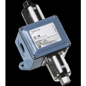 Industrial valve assembly with a central blue body and shiny stainless steel cylinders extending from top and bottom