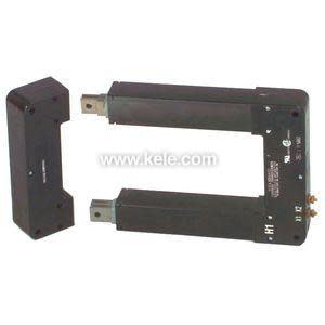 Big gray current transformer with hinged opening shaped like a horseshoe