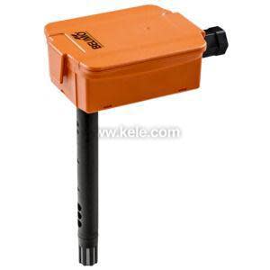 Orange rectangular sensor unit with black cylindrical probe and plug-in connector.