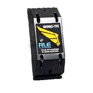 White wireless sensor with humidity probe and yellow wing logo.