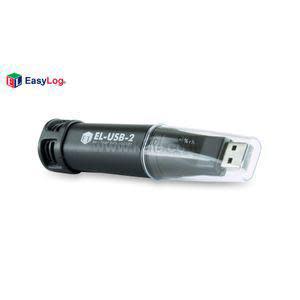 Black USB data logger with clear cap.