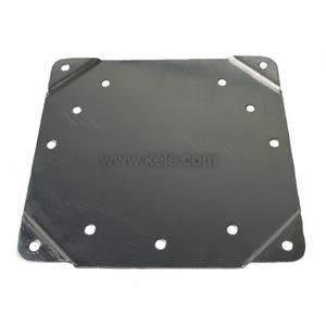 Flat black metal plate with evenly spaced holes and smooth rounded corners.