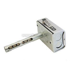 Metal probe with perforated holes connected to a small rectangular junction box.