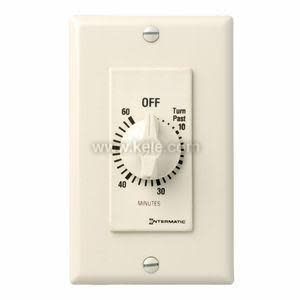 A beige rectangular wall plate with a rotary dial labeled from zero to sixty minutes and an off position at the top.