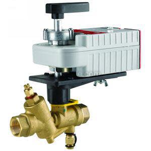 Brass control valve with Y-body and grey actuator with lever