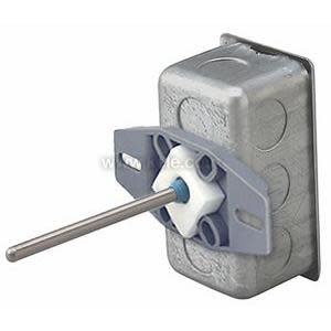 Rectangular metal box with a grey mounting plate and protruding temperature sensor