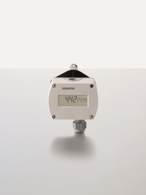 Small Siemens gas sensor mounted on a short stem, displaying 442 PPM on its screen against a light background