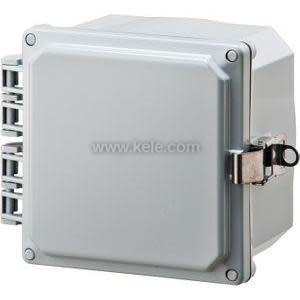 Small grey enclosure with clear door and latches