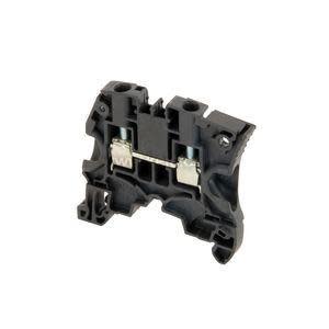 Black plastic fuse holder with a metal fuse clip across the center
