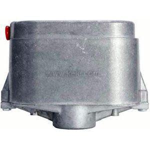 Heavy-duty silver actuator with ridged exterior and black manual lever on top.