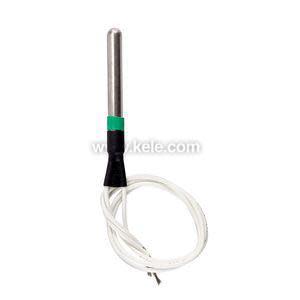 Long metal probe with attached white cable and black‑green strain relief sleeve