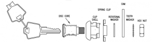 Diagram showing parts of a cam lock and keys