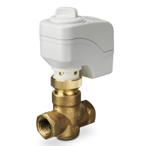 Tiny golden valve with a white box on top and a small round knob.