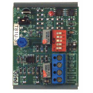 Small green circuit board populated with a blue knob, red DIP switch and blue screw terminals