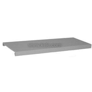 Simple grey metal plate with a raised edge along one side and two holes for screws.