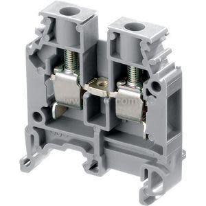 Grey twin terminal block with two wire ports and small test openings