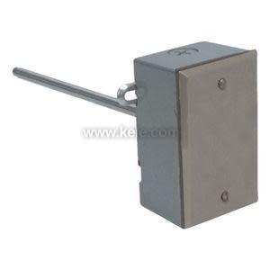 Grey rectangular box with two screws and a long cylindrical metal probe extending out