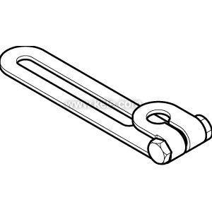 Black-and-white diagram of a clevis yoke with a slot and bolt.