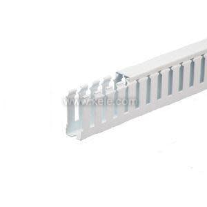 White rectangular plastic duct with parallel slots along its length.