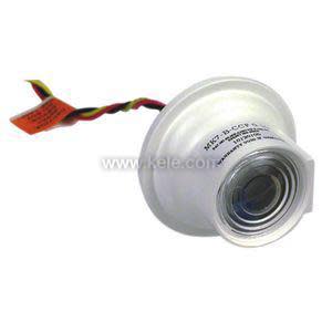 Circular ceiling sensor with central lens and hanging wire leads