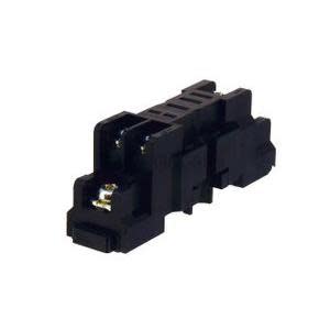 Compact black relay socket with slotted top and two rows of metal contact holes.