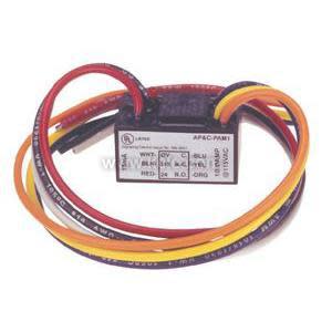 Rectangular black relay module with red, yellow, orange and purple wires; label shows “PAM‑1”.