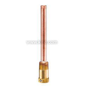 Straight copper tube attached to a wider brass hex base for mounting into a pipe.