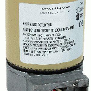 Beige cylindrical actuator with printed label and a grey square base housing connections