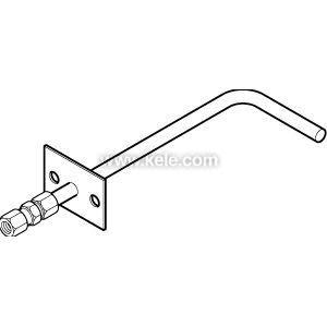 A simple black‑and‑white illustration of a metal tube bent at a right angle attached to a small rectangular mounting plate with a fitting.