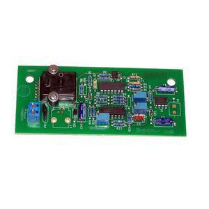 Green circuit board with various electronic components and a black module