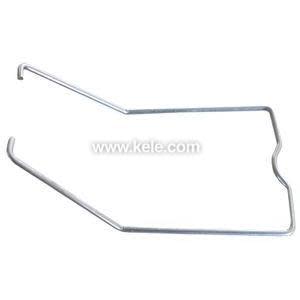 Thin metal wire clip with angled bends and hooks on both ends.