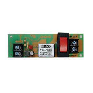 Rectangular relay board with a red switch, label and terminal blocks