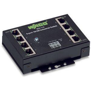 Compact black network switch with eight Ethernet ports on the front