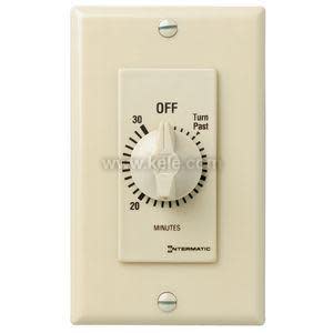 Cream-colored wall-mounted timer switch featuring a round knob with minute markings and an off setting