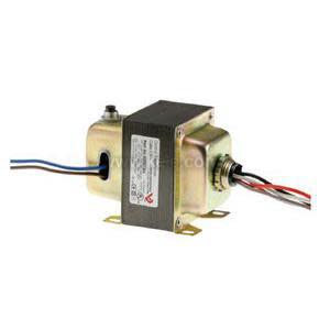 A compact rectangular electrical device with a black core and a gold metal mounting plate, with several colored wires protruding from both ends.