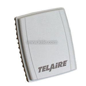 Small white rectangular sensor box labeled Telaire, with vents along one edge.