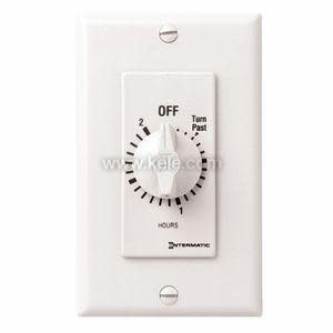 White wall plate with a central knob dial featuring numbers and the word 'OFF' at the top, used for setting time.