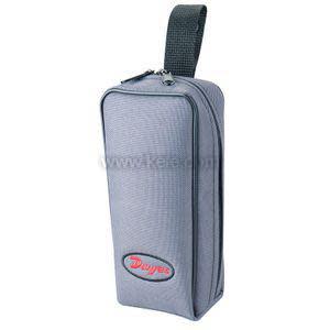 Grey zippered carrying case with red logo.